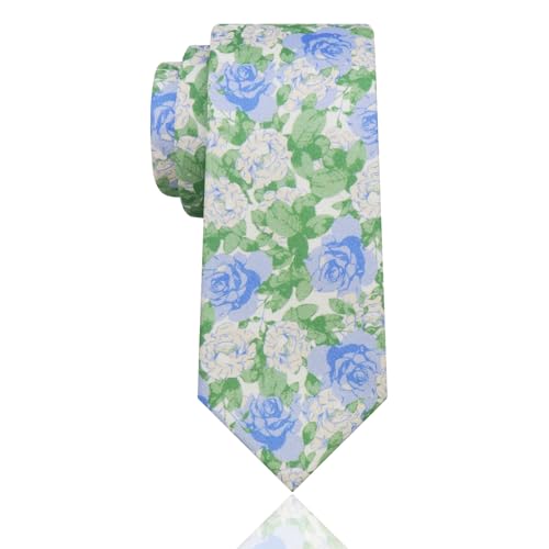 Image of Luckyvestir Mens Ties, Sage /Dusty Blue /Pink Floral Ties for Men, 2.76 inch Cotton Flower Necktie for Wedding /Groomsmen /Party