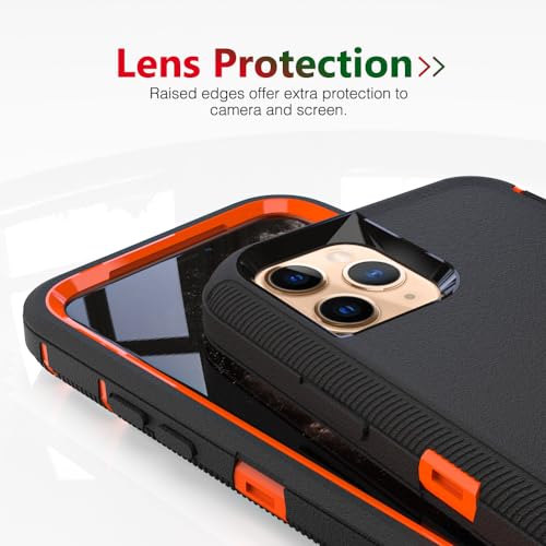 Image of Case for iPhone 11 Pro Max, Heavy-Duty Tough Rugged Shockproof Drop Protective Cover Phone Cases, Black+Orange