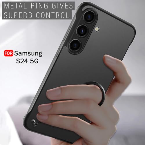 Image of TheGiftKart Hybrid Ultimate Slim Back Case Cover for Samsung Galaxy S24 5G | Camera & Screen Protection | Frosted Matte Translucent Hard Back Case Cover for Samsung S24 5G (PC & TPU, Black Bumper)