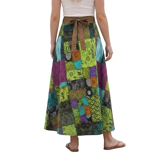 Image of Agan Boho Maxi Wrap Skirt for Women, Tie Dye Cotton Long Flowy Summer Skirt