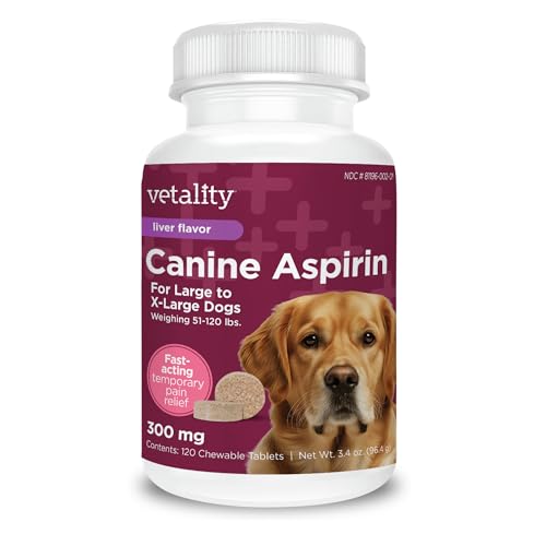 Vetality Canine Aspirin for Dogs | Fast Pain Relief | Large to X-Large Dogs | Liver Flavor | 120...