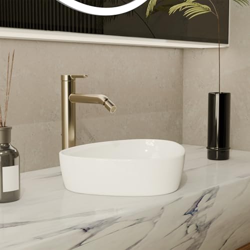 NUESTRA VIDA Waschbecken aus Keramik Weiß 50×41×12 cm, Dreieck Aufsatzwaschbecken ohne Hahnloch und Überlauf, Modern Handwaschbecken für das Badezimmer und Gäste-WC