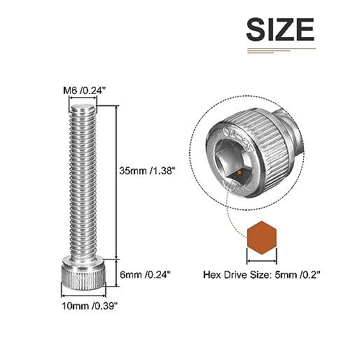 DTGN M6x35mm Socket Head Cap Screws Bolts, 25Pcs 304 Stainless Steel 18-8, Metric Machine Hex Socket Screw, Hex Drive - Image 2