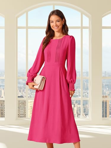 Image of Seta T Women's Fall Dress Frilled Long Sleeve A-Line Casual Midi Dresses