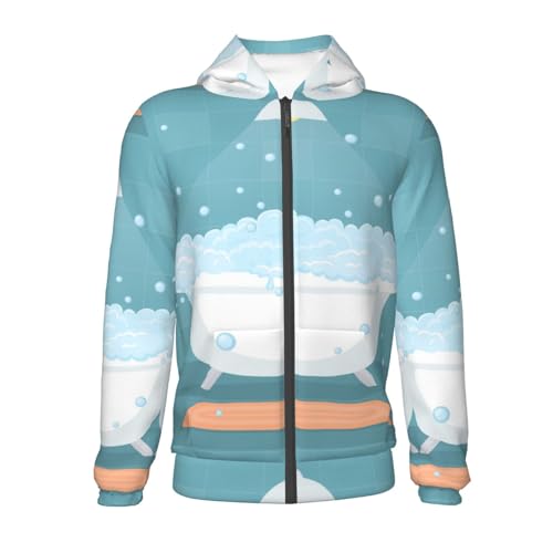 Bathtub with Soap Bubbles Kids Pullover Hoodies Boys Zip Up Sweatshirts Girls Athletic Clothes with Pocket2