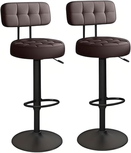 YZYSHA Adjustable Counter Height Bar Stool with Backs Comfy Dining Chairs PU Leather Thick Padded Kitchen for Office(Brown,Black Legs)