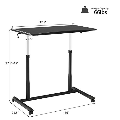 Tangkula Mobile Standing Desk Computer Desk, Height Adjustable Stand Up Table with 4 Wheels, Rolling Compact Standing Desk with Steel Frame, MDF PVC Tabletop, Ideal for Home Office (Black)
