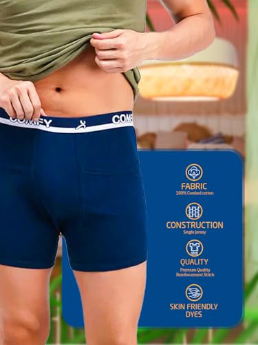 Image of AMUL COMFY Men Cotton Solid Regular-Fit Long Trunk With Pocket Multicolor