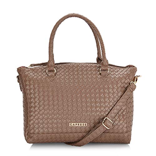 Caprese Eleana Satchel Bag, Large | Stylish Shoulder Bag for Women with Adjustable & Detachable Sling Strap | Secure Zip Closure | Perfect for Office & Daily Essentials (Brown)