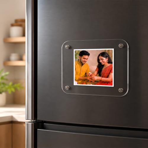 Image of Art Street Magnetic Acrylic Photo Frame for Fridge, Double-Sided Display, Pack of 1, With Stand, 6x9 cm Fridge Magnet Clear Picture Frame, Personalize & Swap Photos (Photos Not Includ)