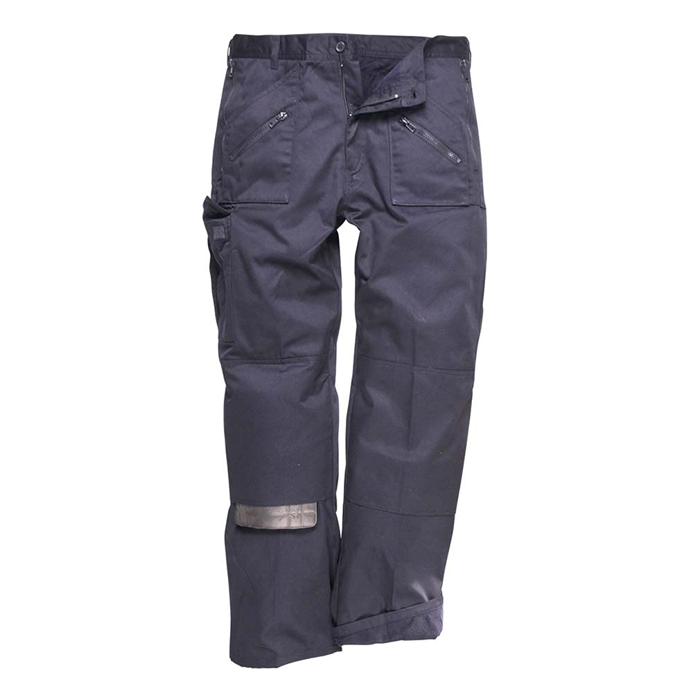 Portwest C387 Pantaloni da Lavoro Due Tasche Posteriori con Zip Policotone | Blu navy, S, UPF 40+, Fodera Interna in Nylon Lavabile, Mezza Vita Elasticizzata, 1 Tasca Sulla Coscia, Tessuto Resistente