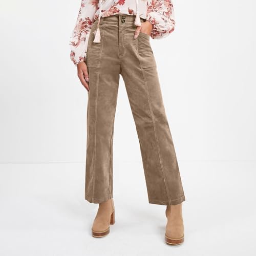Corduroy Pants Women High Waisted Work Pants Baggy Lounge Wide Leg Trousers Casual Elastic Waist Pant with Pockets2