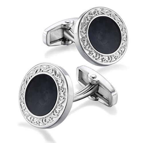 Mancuernillas negras clásicas circulares para hombre miniatura 5