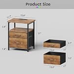 YeTom Nightstand with Charging Station, LED Night Stand with 2 Fabric Drawers, Side Table with Open Shelf, End Table with Steel Frame, 2 Drawer Dresser for Bedroom, Easy Assembly, Brown