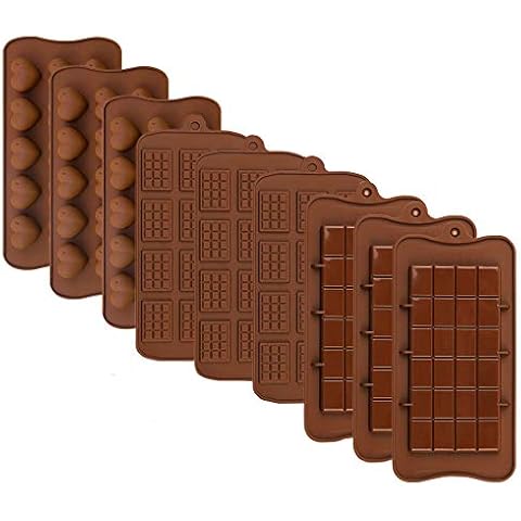 PUDSIRN 9Pcs Silicone Chocolate Mould, Non-Stick Silicone Chocolate Bar Mould, Chocolate Candy Mould for Chocolate, Candy, Jelly, Ice Cube Cover