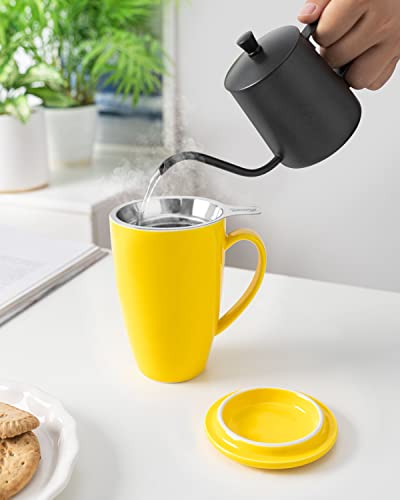 Sweese 15 Oz Porcelain Tea Mug With Infuser And Lid, Loose Leaf Tea Cup, Gifts For Tea Lover, Yellow - 201.105 #TOP1
