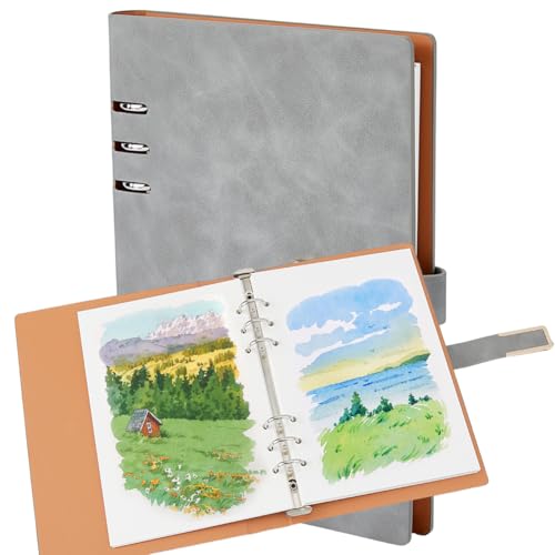 Carnet de croquis A5 en cuir gris et alliage avec papier d'art rechargeable