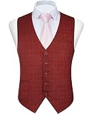FAIMO Red Suit Vest for Men Formal, Mens Vest Dress, Plaid Waistcoat for men, Tuxedo Vest for Party