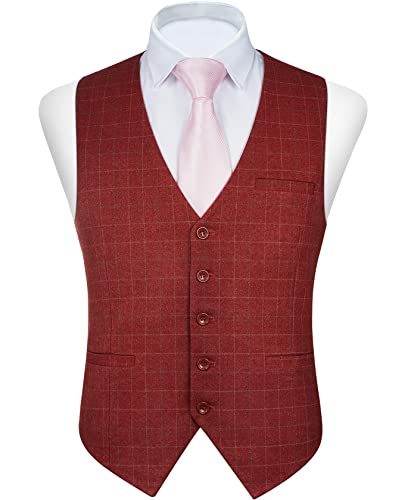 Faimo Red Suit Vest For Men Formal, Mens Vest Dress, Plaid Waistcoat For Men, Tuxedo Vest For Party Wedding Business(Xs-4Xl) #TOP4