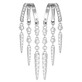 Earrings for Women, 14K Gold Plated/Silver Dangly Earrings, Multi-Hoop Cubic Zirconia Tassel Earrings, Boho Layered Dangle Earrings with Star Moon & Spike Charms Non Tarnish Trendy Jewelry Gifts