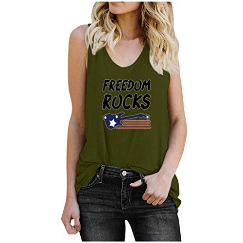 Freedom Rocks Tank Tops for Womens Plus Size, FORUU Independence Day American Flag on July 4 Ladies Sales 2020 Under 10 Dollar Best Gift for Girlfriend Letter Vest Sleeveless Loose Crop Tank Tops