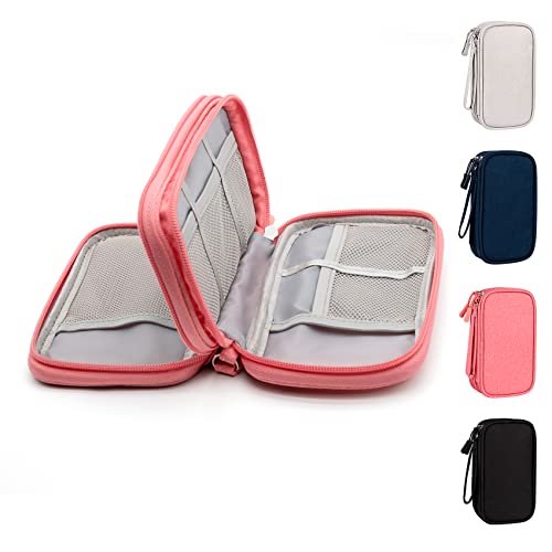 Ruyosn Cable Organiser Bag Waterproof Small Cable Bag Double Layer Hard Drive Bag Electronic Bag Electric Organiser Cable Bag Electronics Accessories Organiser Cable for Travel Pink