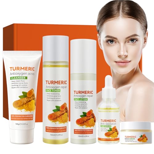 HASAIKA® Set de Soins, Set de soins au curcuma, Set de soins du visage au curcuma, produits de soins du visage hydratants et affinant les pores pour tous les types de peau, 5 set