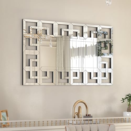 Artloge Espejo Pared Biselado Decorativo: 100 x 70cm Espejo Grande Plateado Rectangular Moderno Elegante Artístico Decoración para Entrada Recibidor Salon Comedor