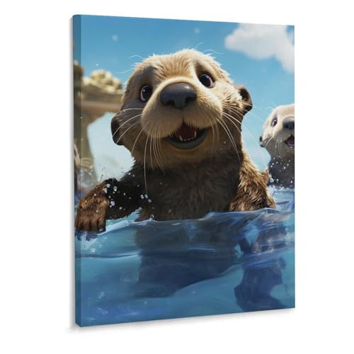 Toile loutre de mer 40 x 30 cm cadre œuvre moderne