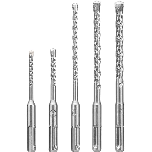 Effektwerk 5-Pc Hammer Drill Bit Set (5/6/6/8/10mm), Tungsten Tipped Carbide Drill Bits for Reinforced Concrete, Brick & Stone Masonry, Suitable for Rotary Hammers & Impact Drills w/SDS Plus Shank