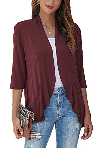 Image of Bluetime Women Casual Lightweight Open Front Cardigans Soft Draped Ruffles 3 /4 Sleeve Cardigan (S-3XL)