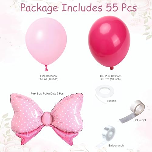Image of 55 Pcs Set of Pastel pink and Hot pink balloons with pink Bow foil balloons for girls birthday celebration, home party decoration kit