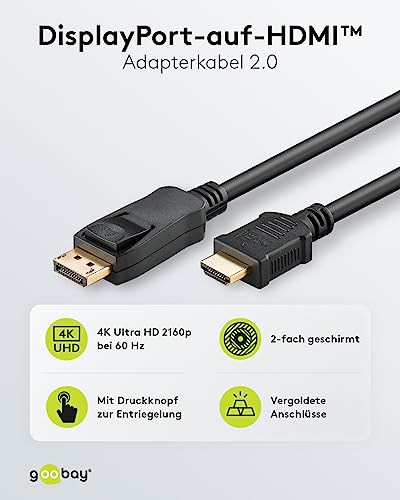 Goobay 64839 - DisplayPort 1.2 to HDMI 2.0 / DP to HDMI Connection Cable / 4K @ 60Hz High Speed Cable / 1M - Image 2