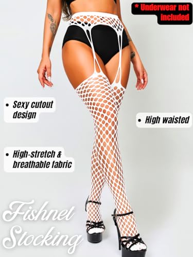 Image of EHSUYAB Women Sexy Fishnet Tights, Cutout Suspender Pantyhose Stockings Lingerie, Music Festival Rock Rave Outfits Party Club