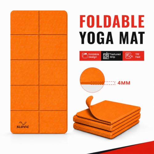 Image of Slovic Yoga Mat for Woman [4 MM] | Foldable TPE Yoga Mat for Man | Textured Anti-Slip Exercise Mat for Home Workout & Home Gym | Durable & Lightweight Gym Mats for Floor | Orange
