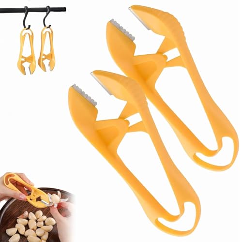2 peladores de ajos rápidos y portátiles, herramienta de acero inoxidable para quitar la piel de ajo con agujero para colgar, clips manuales para pelar ajo para evitar olores en las manos, utensilio