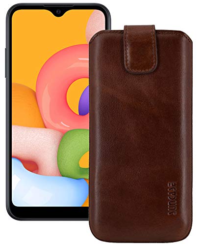 Suncase Auténtico Bolso de Cuero Estuche Compatible con Google Píxeles 4a Funda (con Rückzugsfunktion Y Cierre Adhesivo) Rustik-Mocca Braun