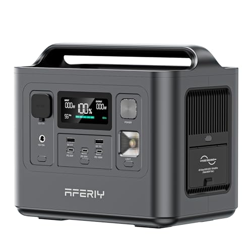 AFERIY 800W Tragbare Powerstation, 512Wh LiFePO4 Batterie, 1 Stunde Schnellladung, AC 230V, UPS, 3500+Ladezyklen, Solar Generator für Outdoor Camping/RV/Home Backup, 7 Jahre Garantie