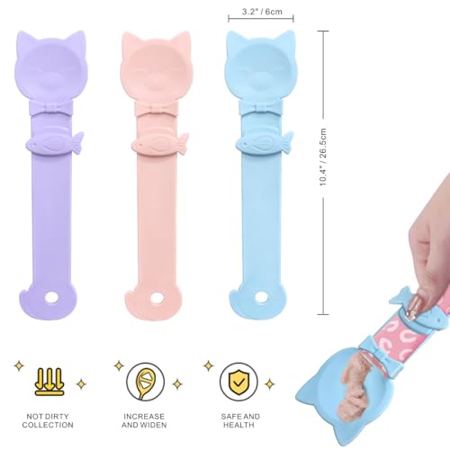 Idepet 4 Pcs Cat Strip Feeders Spoon,Cute Cats Treat Squeeze Spoons Pet Food Mixing Spoon Multifunctional Lickable Treat Feeding Dispenser for Cat Liquid Snack and Wet Food(Bule&Pink&Purple)