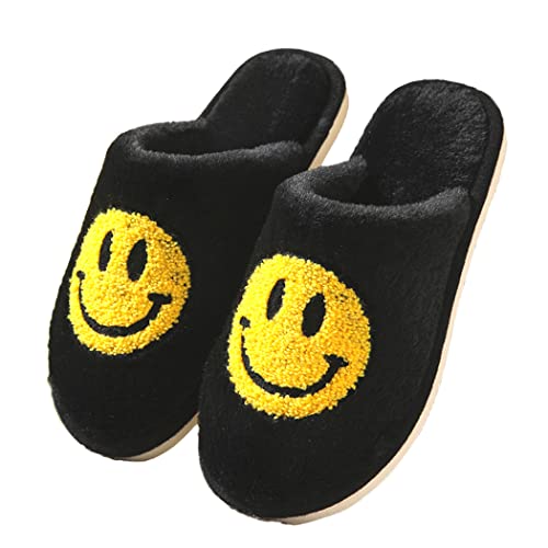 Rayson Zapatillas Mujeres y Hombre Invierno Pantuflas de Casa Invierno Cómodas y Adorable, Sonrientes Babuchas de Peluche Antideslizantes y Cálidas(Negro Cover
