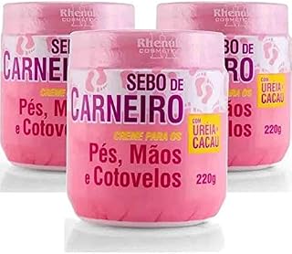 3 Creme Hidratante Pé Mãos Rachadura Sebo De Carneiro 220g