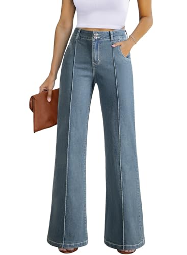 Sidefeel Womens Wide Leg Jeans Flare Baggy High Waisted Stretchy Denim Teacher Pants Size 12 Vintage Blue