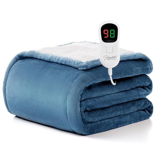 Homemate Heated Blanket Electric Throw - 50'x60' Heating Blanket Throw 1/2/4/6/8 Hours Auto-Off 10 Heat Level Over-Heat Protection Flannel Sherpa ETL Certification