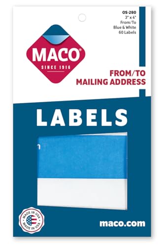 MACO from/to Mailing Labels, 3 x 4 Inches, 60 Per Box, Blue and White (OS-280)