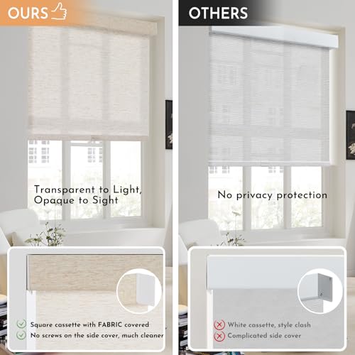 Image of Persilux Light Filtering Roller Shades for Window Blinds,Cordless,Linen Fabric,Thermal Insulated Fabric UV Protection Shades for Home,Office,Bedroom,Door,Light Filtering-Cream,30 inch W X 72 inch H