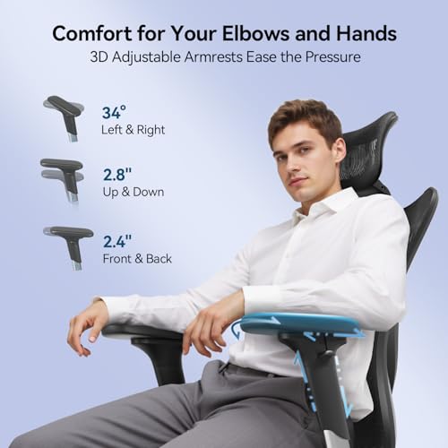 SIHOO M57 Ergonomic Office Chair with 3 Way Armrests Lumbar Support and Adjustable Headrest High Back Tilt Function Black image 3