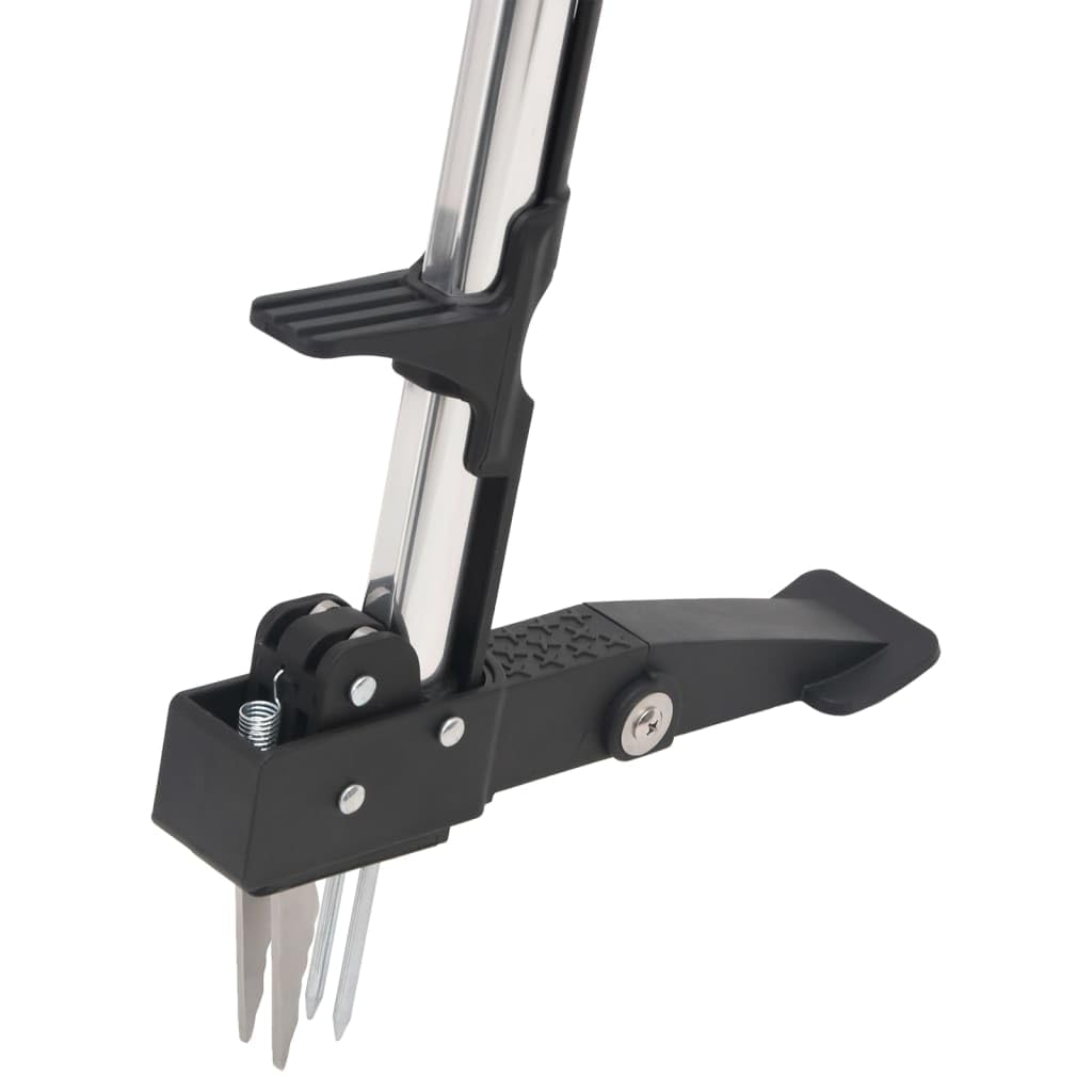 Unkrautstecher aus eloxiertem Aluminium 99,5 cm rot silbern für Beet und Gehweg, Fußpedal Unkrautentferner mit 4 Stahlkrallen, Gartenpflege