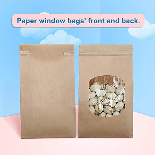 BagDream Small Bakery Bags with Window 100Pcs 3.54x2.36x6.7 Inches Tin Tie Tab Lock Kraft Brown Window Paper Bags for Coffee Bean, Cookies, Treat, Snack