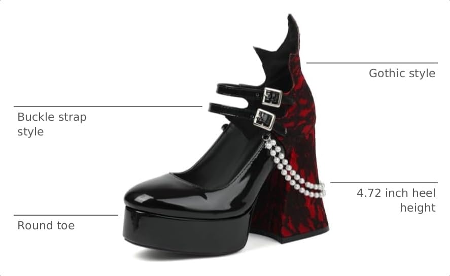 Image of KOKOMOMO Womens Lace Flower Heels Goth Platform Shoes Chunky High Heel Mary Janes Gothic Shoe