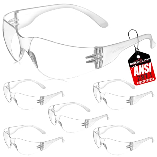 Image of BISON LIFE Clear Safety Glasses for Men & Women, ANSI Z87.1 Certified, 6 Pk